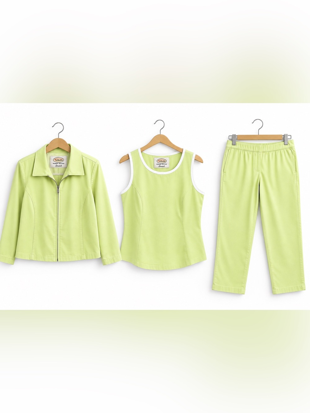 Talbots Women’s 16W Petite Stretch 3 Piece Suit Lime Green Jacket Shell Pants